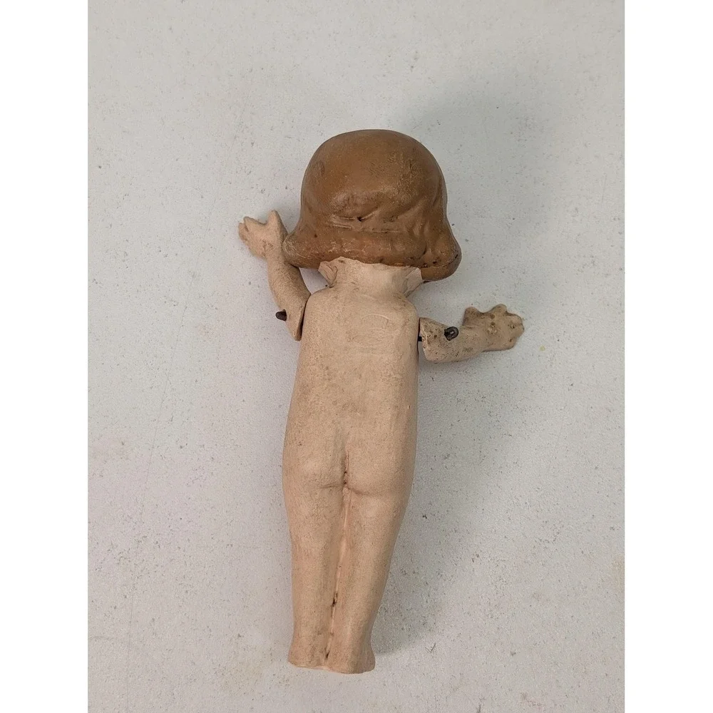 Vintage Composition Girl Play‎ Doll Nude Brown Wavy Hair Blue Eyes Marked Back